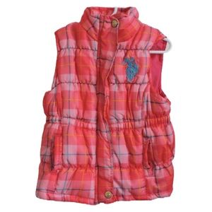 US Polo Assn Puffer Vest Pink Plaid Big Logo 4T